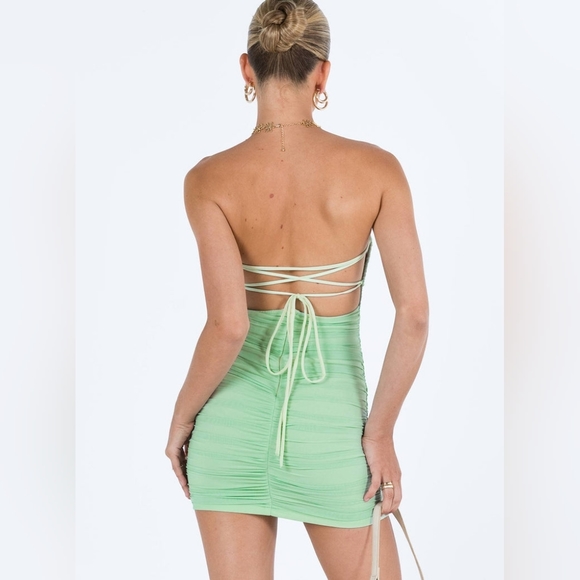 Princess Polly Green Undiscovered Ruched Mesh Bodycon Mini Dress 6US - Picture 3 of 5